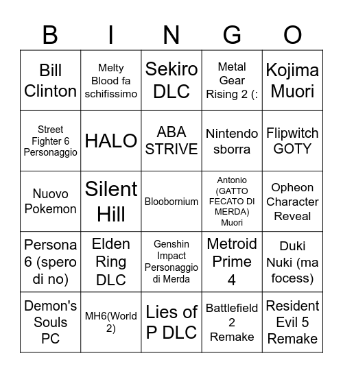 Game Awards bingo card Bingo Card