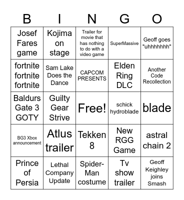 TGAs Bingo Card