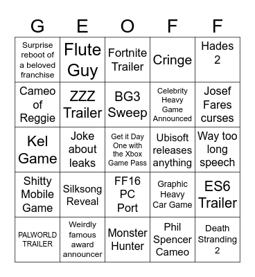 The Video Game Awards Bingo Card