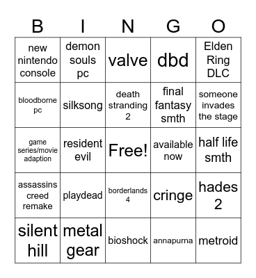 The Game Awards Bingo Card