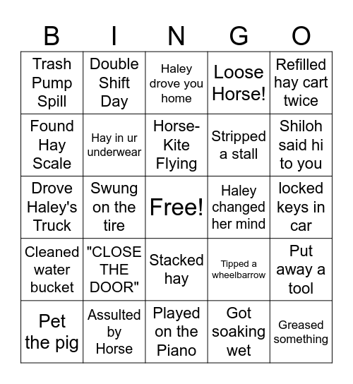 Barn Hand Bingo Card