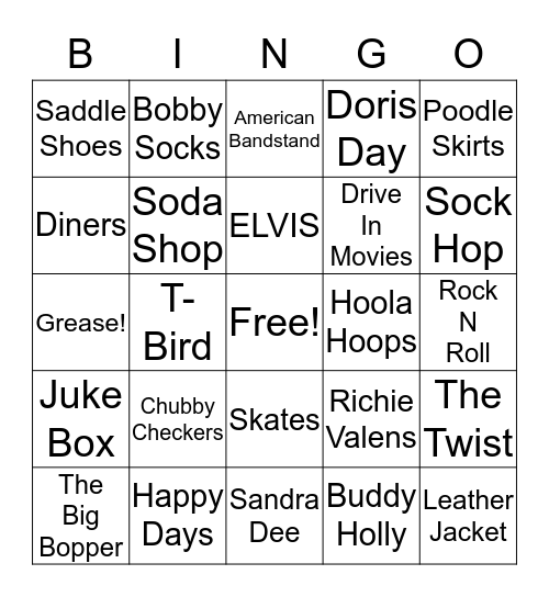 1950's Bingo Card