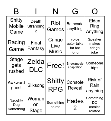 Game Awards 2023 Bingo Card