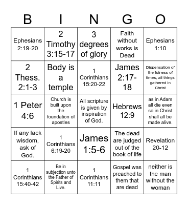 New Testament 2nd Semester BINGO Card