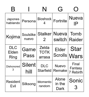 Game Awards 2023 Bingo Card