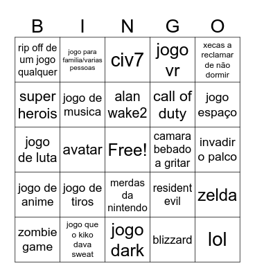 game awards Bingo Card