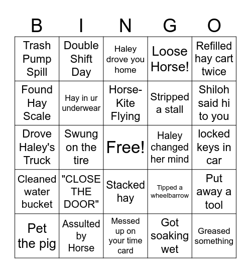 Barn Hand Bingo Card