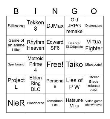 The Game Awards Bingo Card