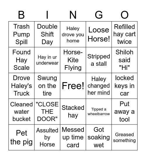 Barn Hand Bingo Card