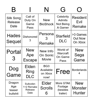 Game Awards '23 Bingo Card