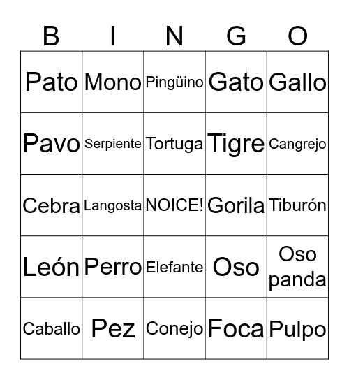 NOICE Bingo Card