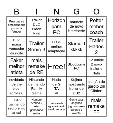 TGA Colegada Bingo Card