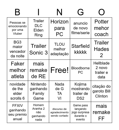 TGA Colegada Bingo Card