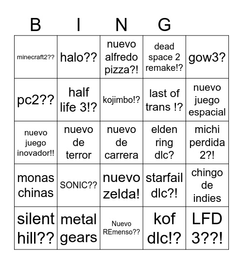 GOTY 2023 Bingo Card