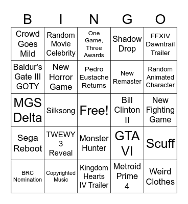The Game Awards 2023 Bingo Card