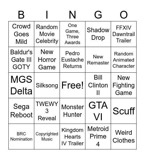 The Game Awards 2023 Bingo Card