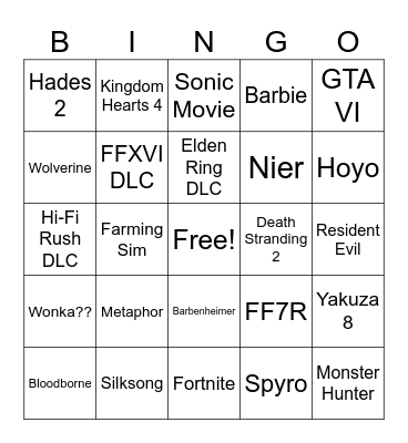 GAME AWARDS 2023 Bingo Card