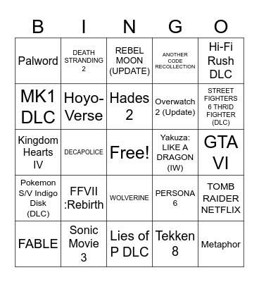 GAME AWARDS 2023 Bingo Card