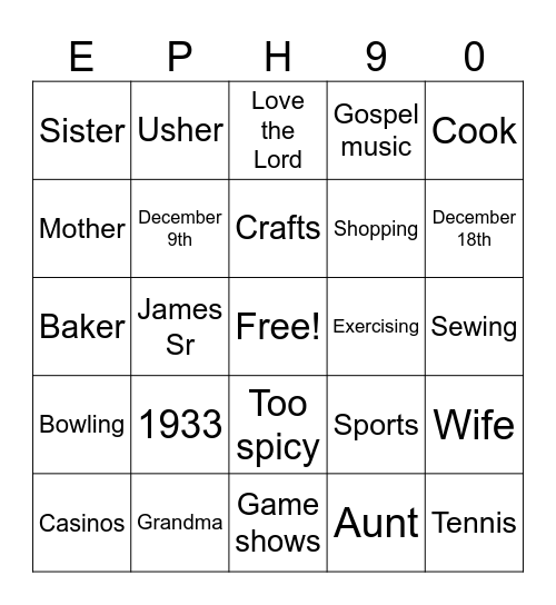 Untitled Bingo Card
