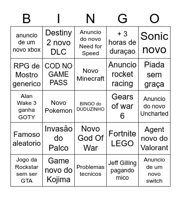 Bingo do Game Awards Bingo Card