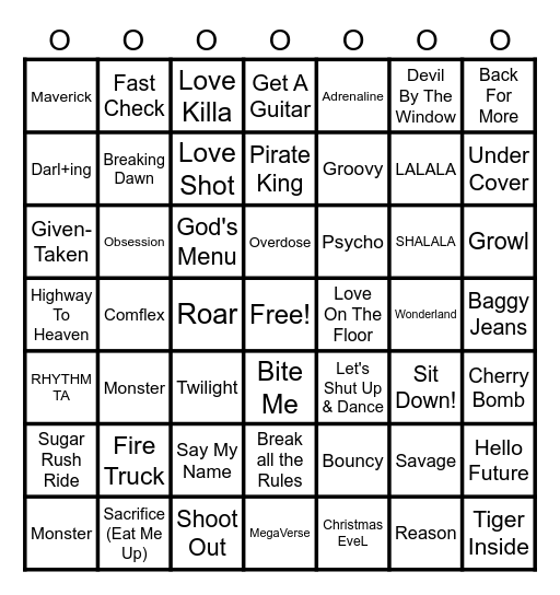 Kpop Bingo Card