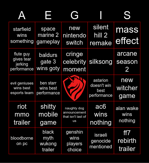 aegis game awards bingo Card