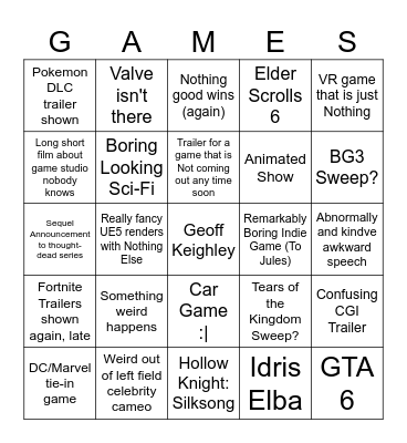 games Bingo Card