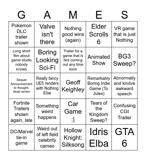 games Bingo Card