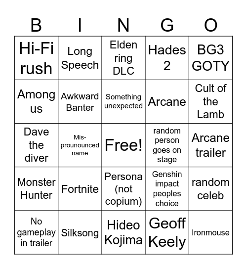 Untitled Bingo Card