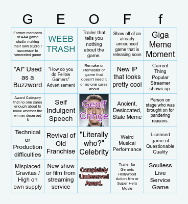 Game Awards Bingo 2023 Bingo Card