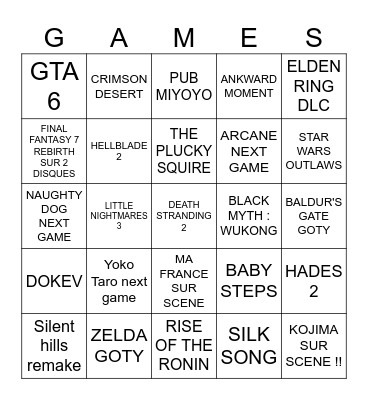 GAME AWARDS 2023 BINGO Card