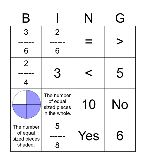 Fraction Bingo! Bingo Card