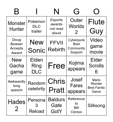 Game awards bingo Card