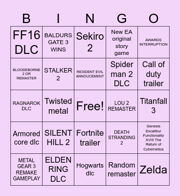 GAME AWARDS 2023 Bingo Card