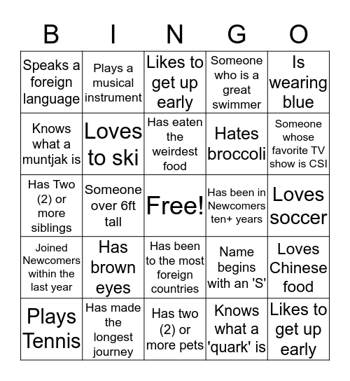 People Bingo Card