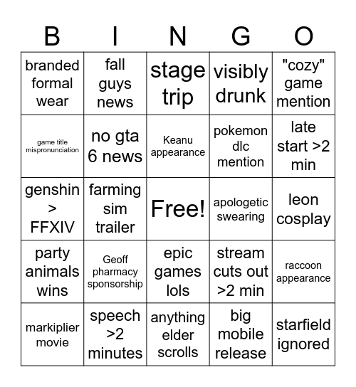 the game awards 2023 (squaint) Bingo Card