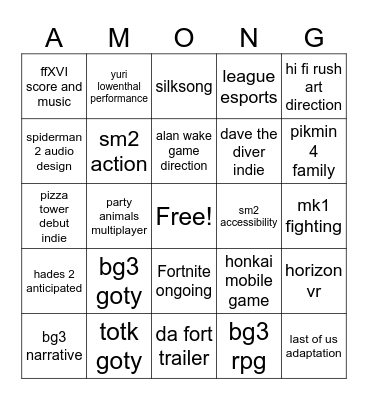 game awoird Bingo Card