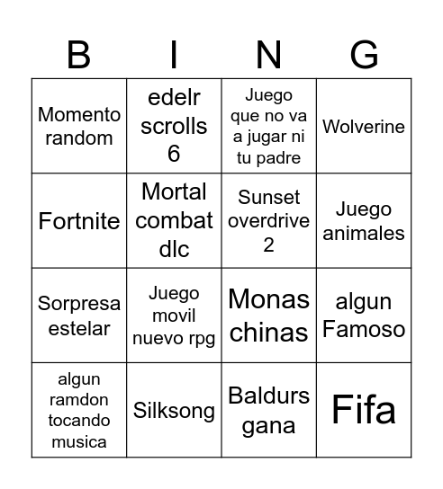 Untitled Bingo Card