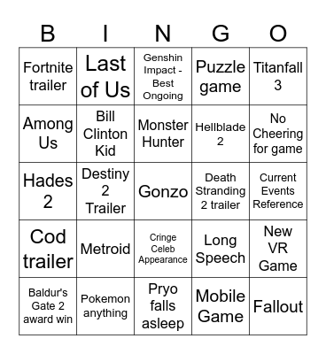 Gay Awards 2023 Bingo Card