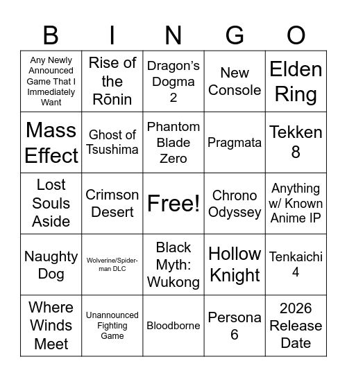 Untitled bingo card