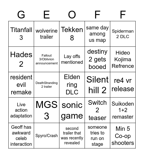 Untitled Bingo Card
