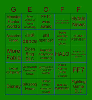 Game Awards BINGO Card