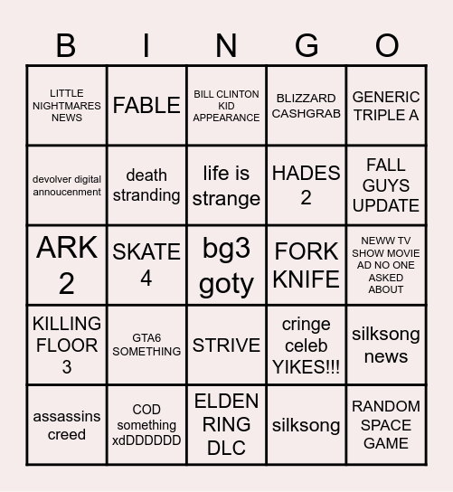 OMG Bingo Card