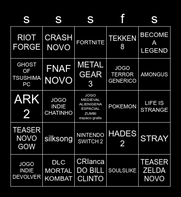 game sexo Bingo Card