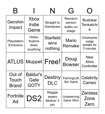 The Game Awards Bingo Card