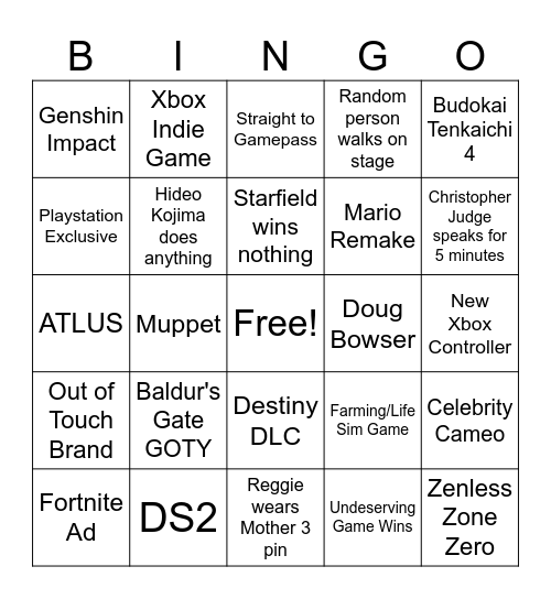 The Game Awards Bingo Card