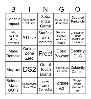 The Game Awards Bingo Card