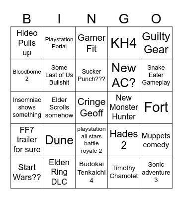 Game Awards 2024 Bingo Card