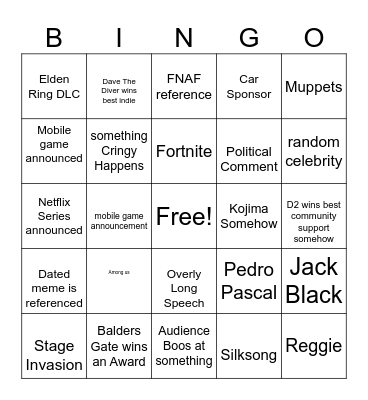 Game Awards Bingo Card