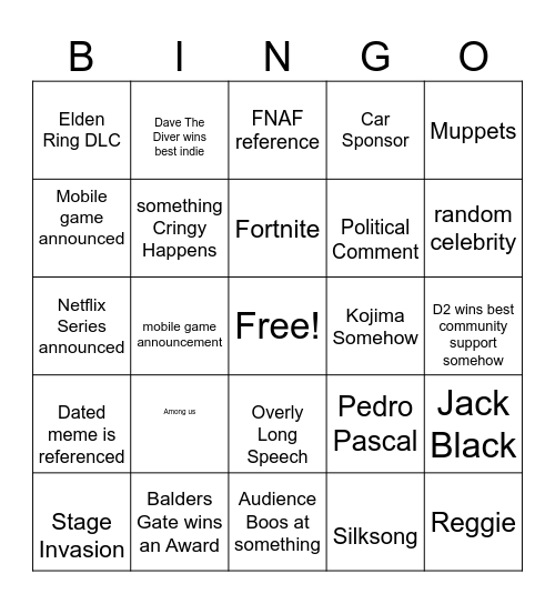 Game Awards Bingo Card